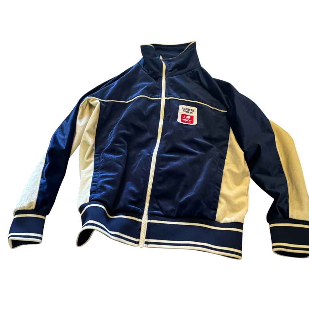 ICECREAM Blue and Cream Zip-Up Jacket with High Collar and Color-Blocked Panels.